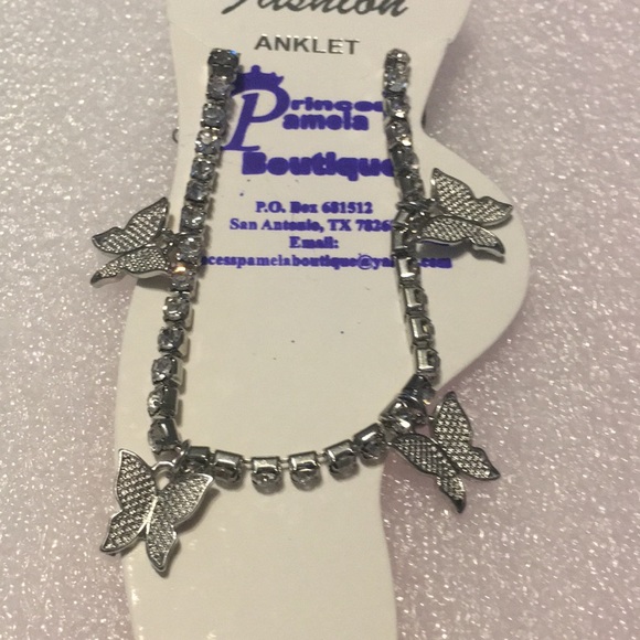 Butterflies Silver Rhinestone Ankle Bracelet - Picture 4 of 6